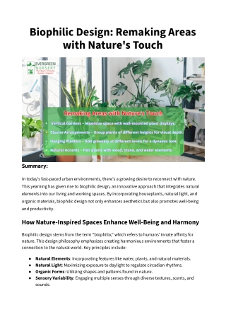 Biophilic Design: Remaking Areas with Nature's Touch