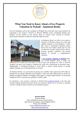 What You Need to Know About a Free Property Valuation in Walsall – Imminent Realty