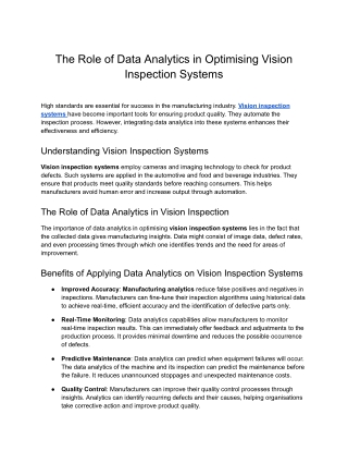 Prescient- The Role of Data Analytics in Optimizing Vision Inspection Systems