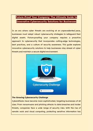 Future-Proof Your Company: The Ultimate Guide to Innovative Cybersecurity Soluti