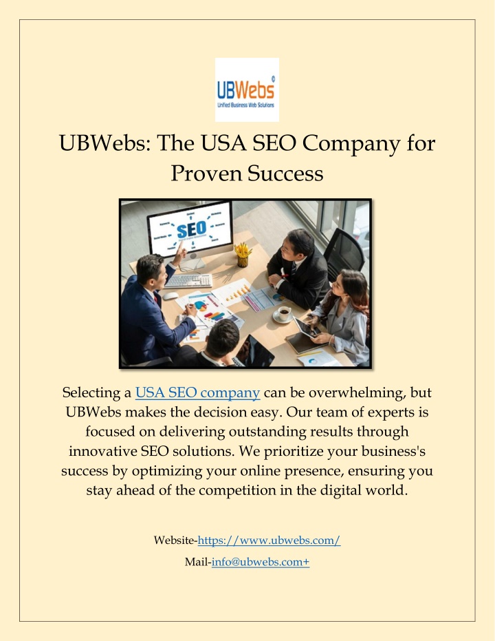 ubwebs the usa seo company for proven success