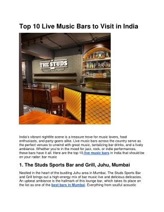 Top 10 Live Music Bars to Visit in India