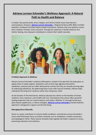 Adriana Lerman Schneider’s Wellness Approach A Natural Path to Health and Balance