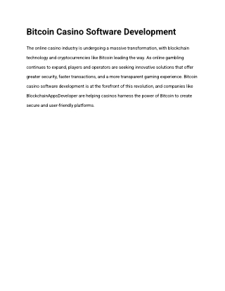 Bitcoin Casino Software Development