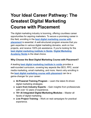 Your Ideal Career Pathway_ The Greatest Digital Marketing Course with Placement