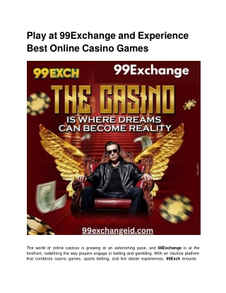 Play at 99Exchange and Experience Best Online Casino Games