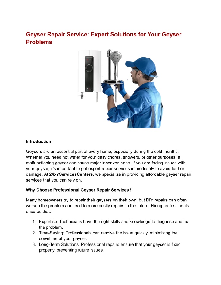 geyser repair service expert solutions for your