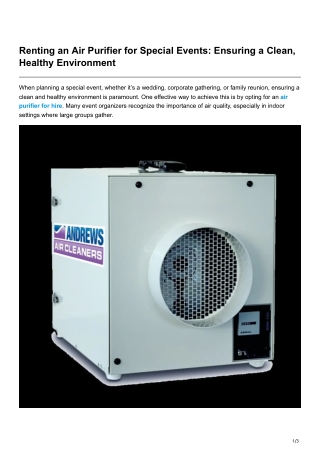 renting an air purifier for special events