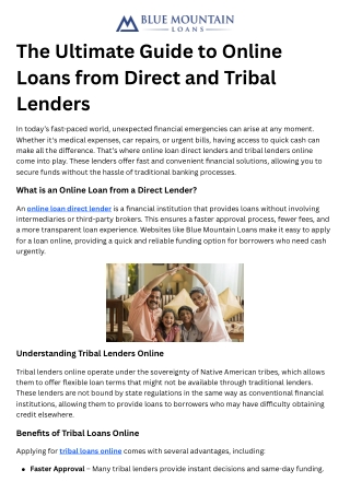 The Ultimate Guide to Online Loans from Direct and Tribal Lenders