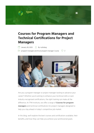 Courses for Program Managers and Technical Certifications for Project Managers