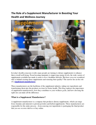 The Role of a Supplement Manufacturer in Boosting Your Health and Wellness Journey