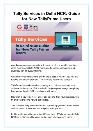 Tally Services in Delhi NCR Guide for New TallyPrime Users