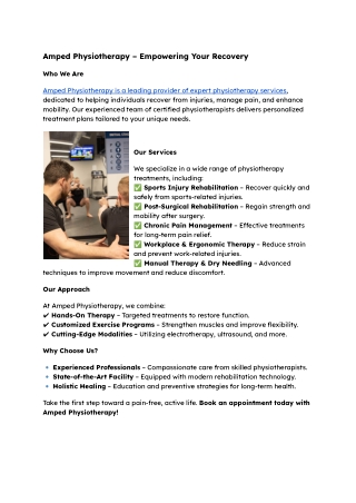 Amped Physiotherapy – Empowering Your Recovery