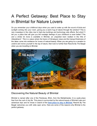 A Perfect Getaway_ Best Place to Stay in Bhimtal for Nature Lovers