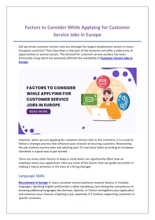 Factors to Consider While Applying for Customer Service Jobs in Europe