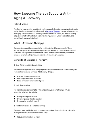 How Exosome Therapy Supports Anti-Aging & Recovery