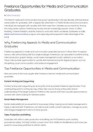 Freelance Opportunities for Media and Communication Graduates