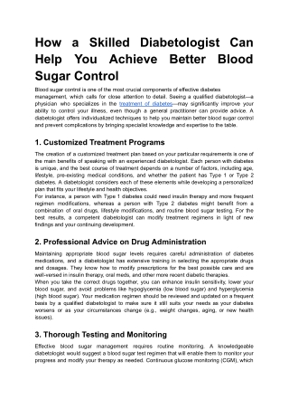 How a Skilled Diabetologist Can Help You Achieve Better Blood Sugar Control