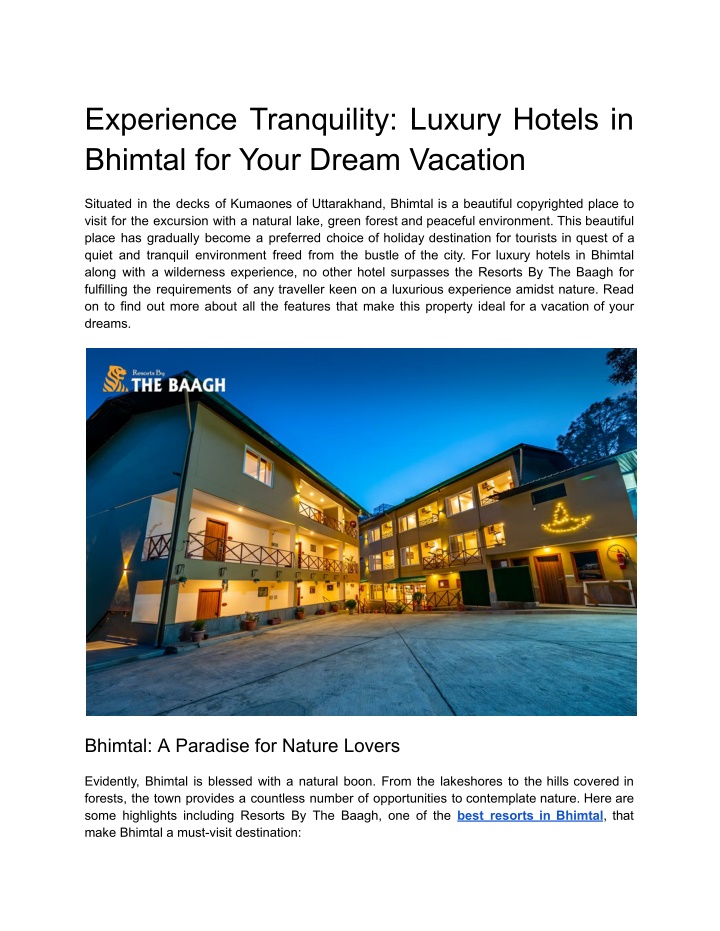 experience tranquility luxury hotels in bhimtal