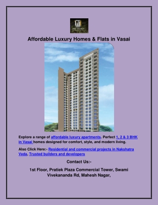 Affordable Luxury Homes & Flats in Vasai