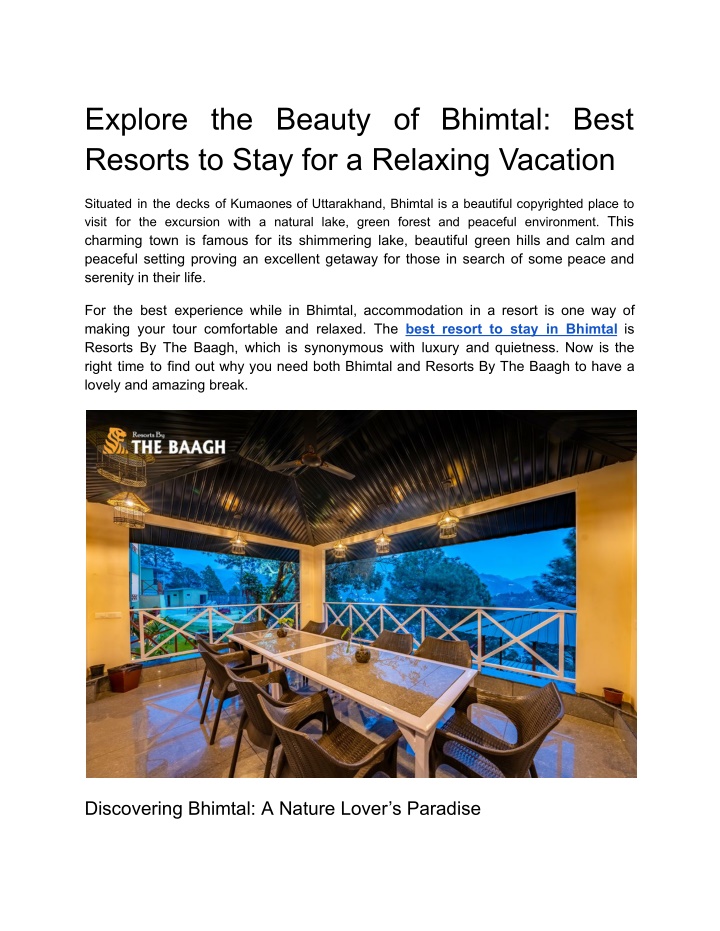 explore the beauty of bhimtal best resorts