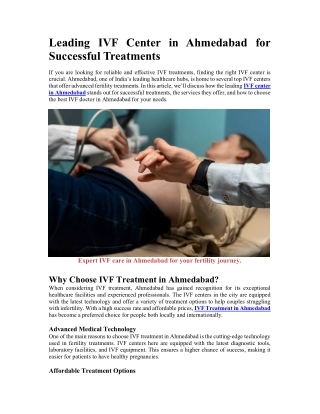 IVF Center in Ahmedabad for Successful Treatments