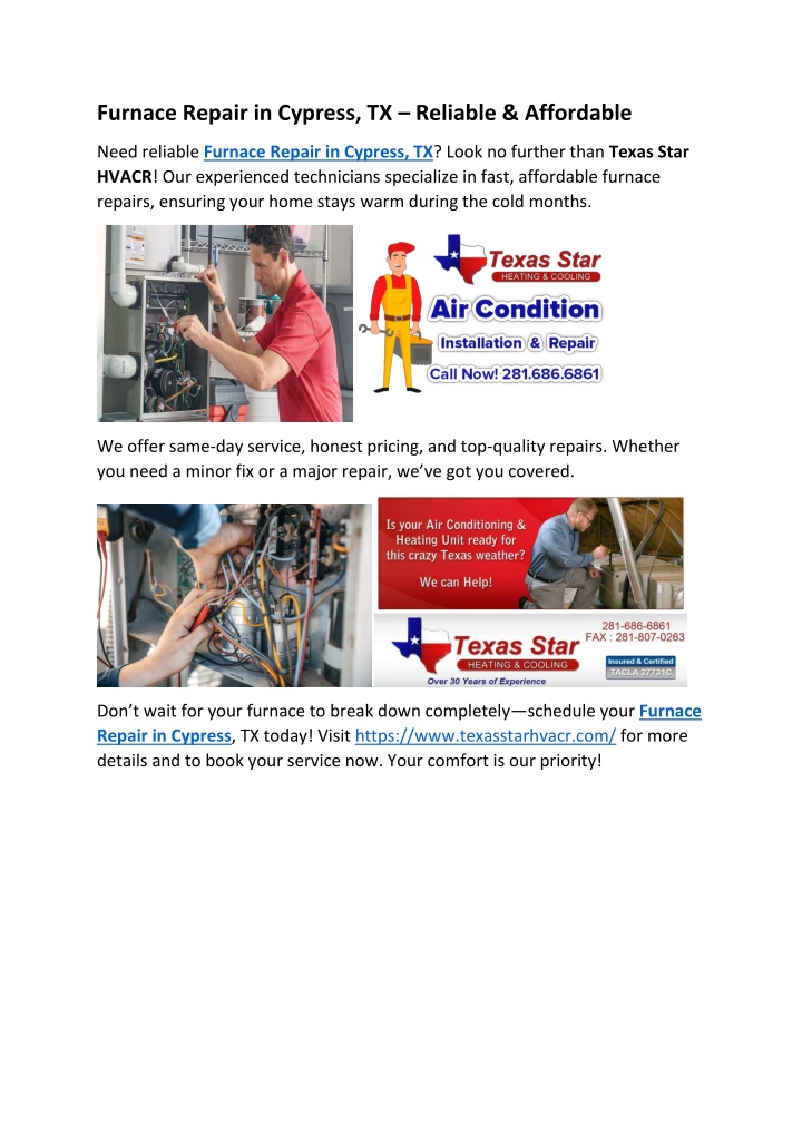 furnace repair in cypress tx reliable affordable