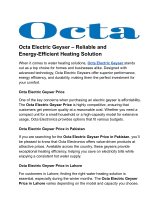 octa electric geyser reliable and energy