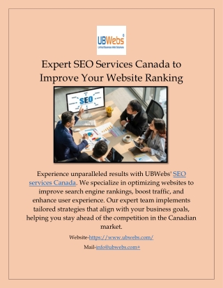 Expert SEO Services Canada to Improve Your Website Ranking