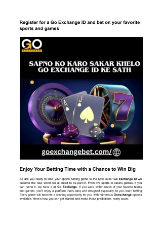 Register for a Go Exchange ID and bet on your favorite sports and games