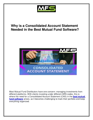 Why is a Consolidated Account Statement Needed in the Best Mutual Fund Software