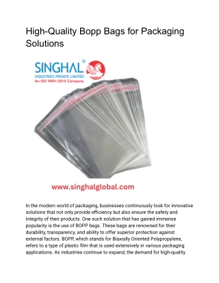 High-Quality Bopp Bags for Packaging Solutions