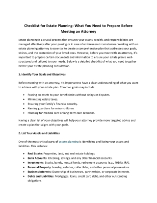 Checklist for Estate Planning What You Need to Prepare Before Meeting an Attorney