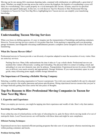 Top 5 Reasons to Hire Professional Moving Companies in Tucson for Your Next Big