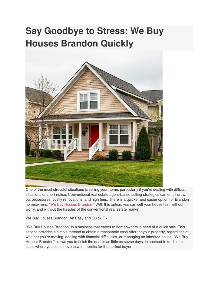 say goodbye to stress we buy houses brandon