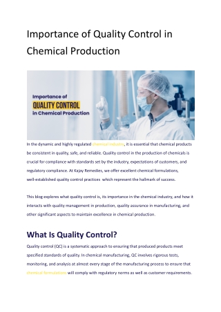 Importance of Quality Control in Chemical Production
