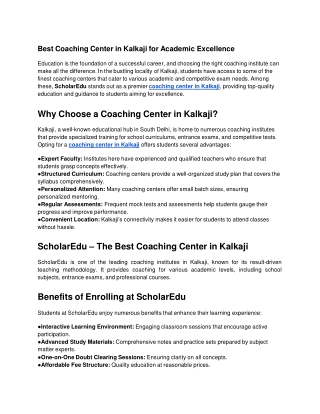 best coaching center in kalkaji for academic