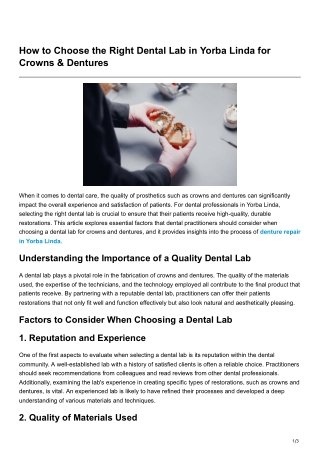 How to Choose the Right Dental Lab in Yorba Linda for Crowns Dentures