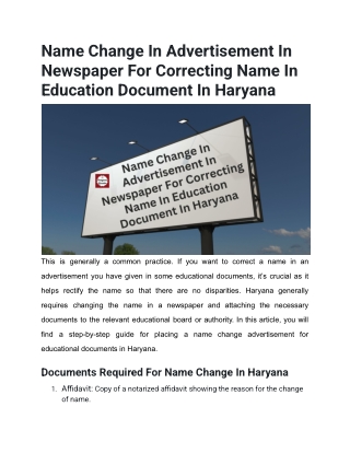 Name Change In Advertisement In Newspaper For Correcting Name In Education Document In Haryana