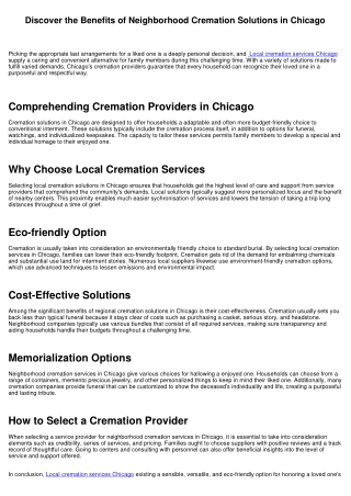 Discover the Advantages of Regional Cremation Solutions in Chicago