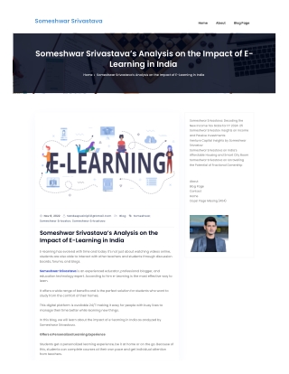 Someshwar Srivastava’s Analysis on the Impact of E-Learning in India