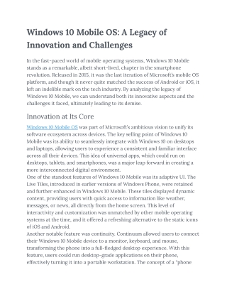 windows 10 mobile os a legacy of innovation