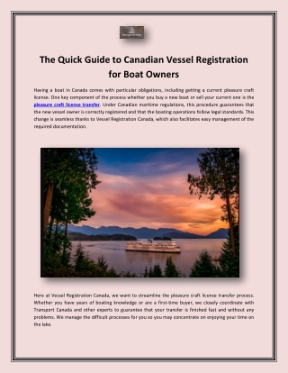 The Quick Guide to Canadian Vessel Registration for Boat Owners