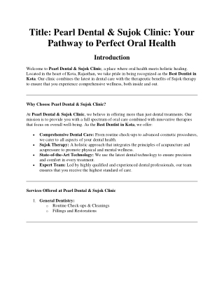 Pearl Dental & Sujok Clinic: Your Pathway to Perfect Oral Health