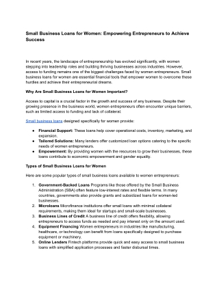 Small Business Loans for Women_ Empowering Entrepreneurs to Achieve Success
