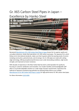 Gr. X65 Carbon Steel Pipes in Japan
