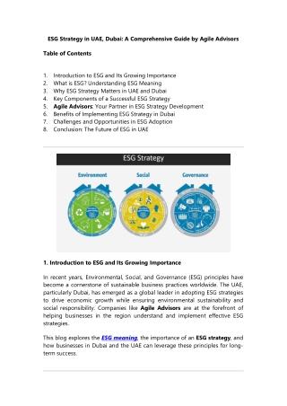 ESG Strategy in UAE, Dubai: A Comprehensive Guide by Agile Advisors