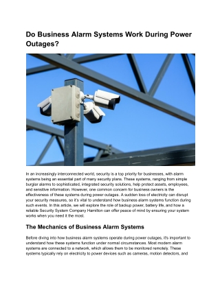 Do Business Alarm Systems Work During Power Outages