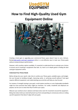 How to Find High-Quality Used Gym Equipment Online