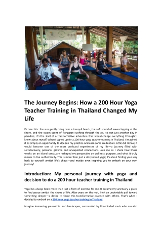 The Journey Begins: How a 200 Hour Yoga Teacher Training in Thailand Changed My